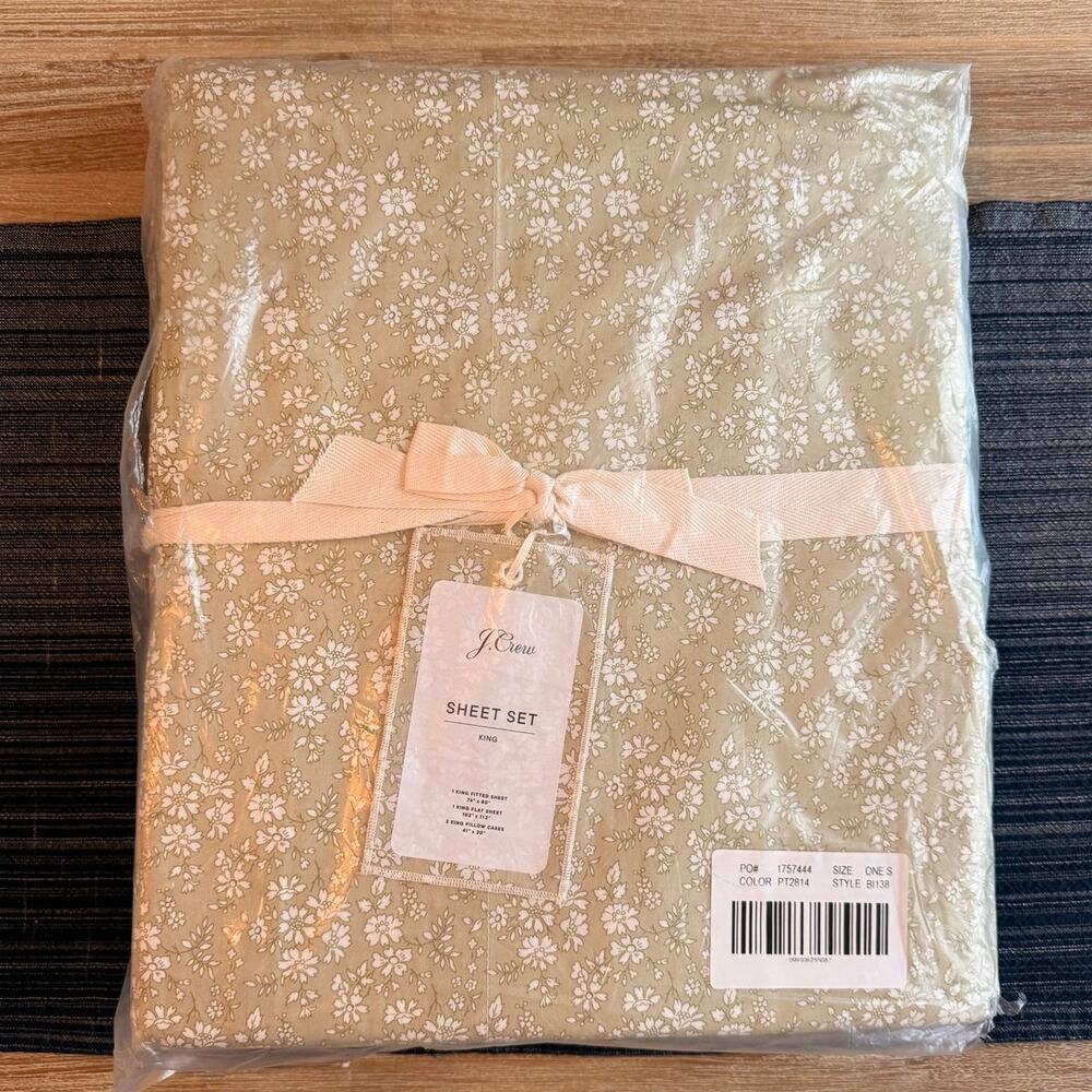 J.Crew Liberty London King Sheet Set Capel Floral Cotton NWT Limited Sage Green - Picture 2 of 6